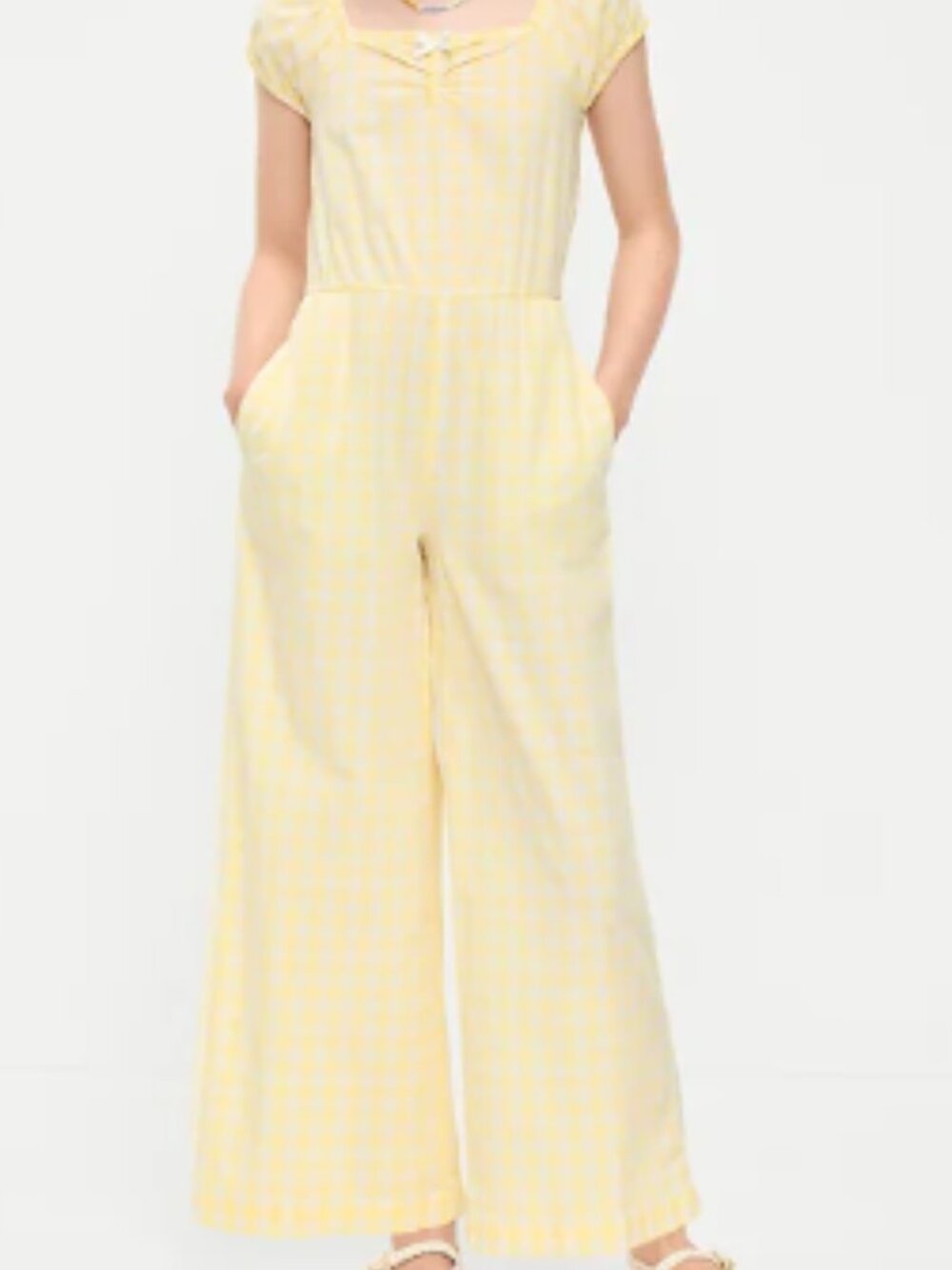 OLD NAVY Short-Sleeve Jumpsuit for Girls Yellow Gingham NWT